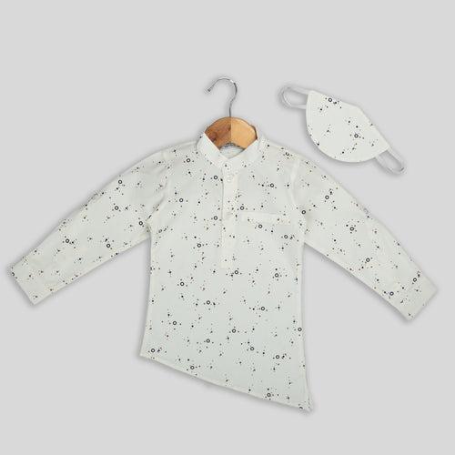 White Cotton Shirt For Boys With Asymmetrical Hemline