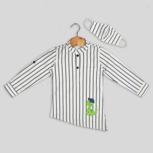 White Casual Cotton Shirt For Boys With Asymmetrical Hemline
