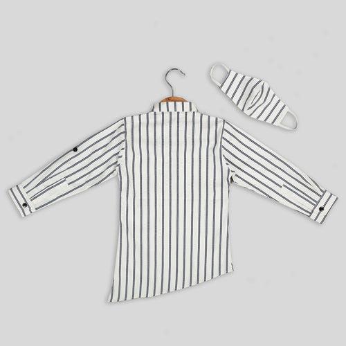 White Casual Cotton Shirt For Boys With Asymmetrical Hemline