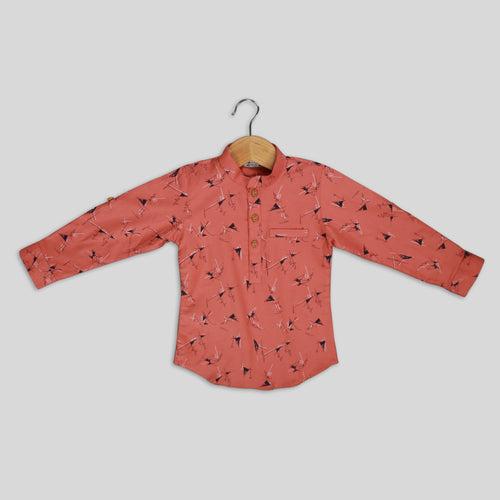 Brown Cotton Printed Shirt for Boys