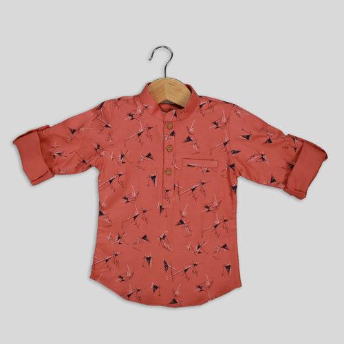 Brown Cotton Printed Shirt for Boys