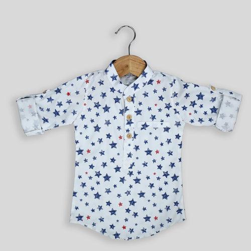 White Star Printed Cotton Kurta Shirt For Boys