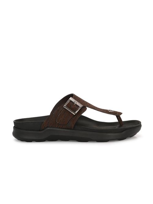 Hitz Men's Brown Leather Open Toe Slippers