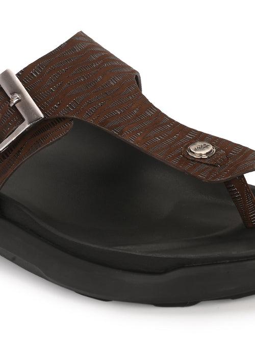 Hitz Men's Brown Leather Open Toe Slippers