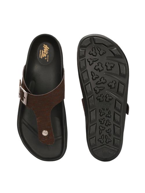 Hitz Men's Brown Leather Open Toe Slippers
