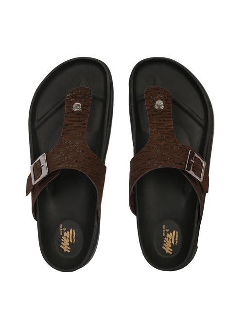 Hitz Men's Brown Leather Open Toe Slippers