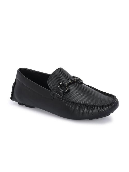 HITZ Men's Black Leather Casual Loafers