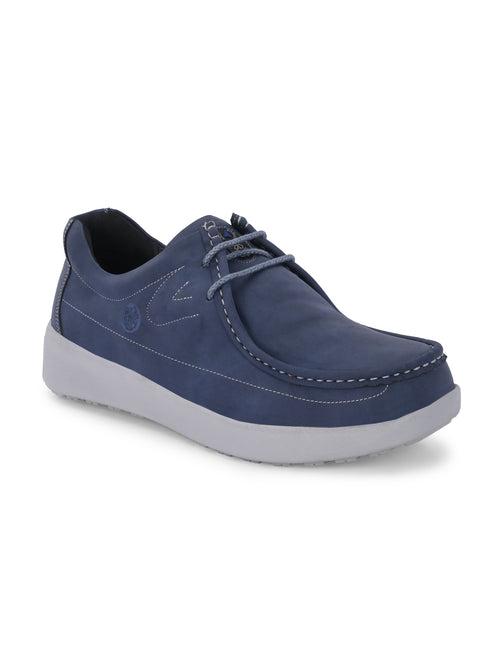 HITZ Men's Blue Leather Casual Lace Up Shoes