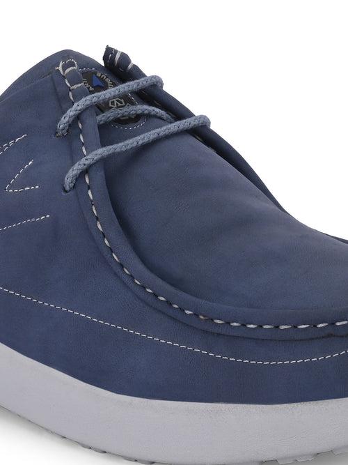 HITZ Men's Blue Leather Casual Lace Up Shoes