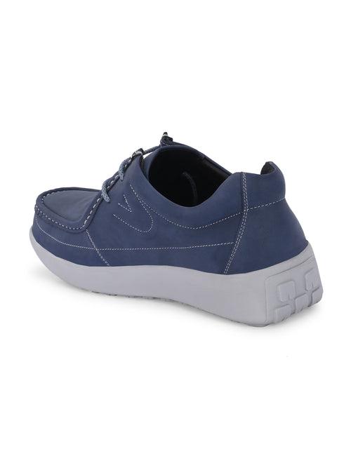 HITZ Men's Blue Leather Casual Lace Up Shoes