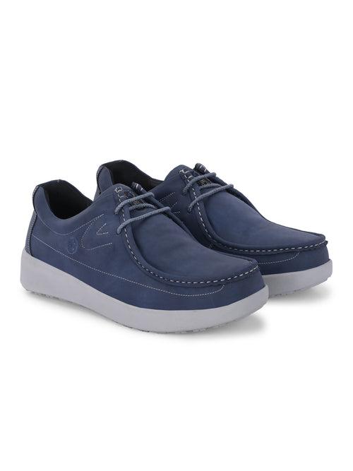 HITZ Men's Blue Leather Casual Lace Up Shoes