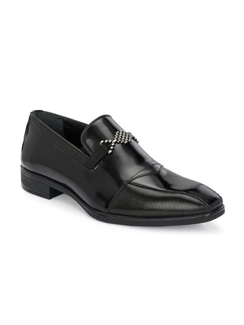 HITZ3718-Men's Black Leather Party Wear Shoes