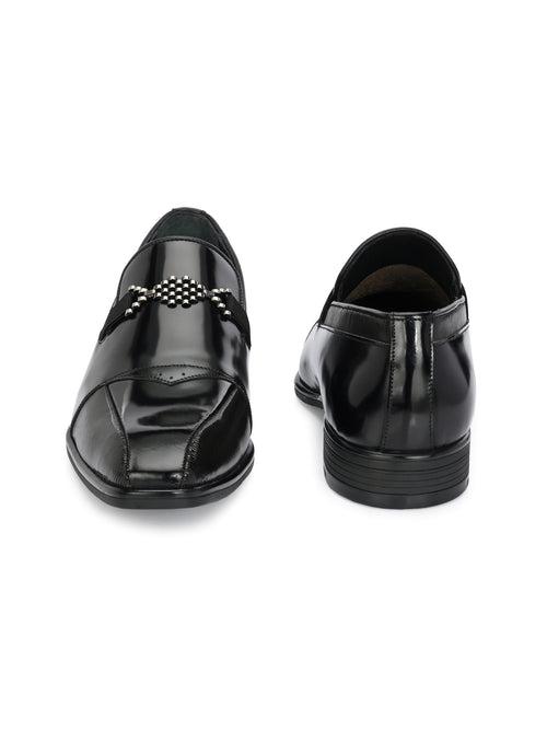 HITZ3718-Men's Black Leather Party Wear Shoes