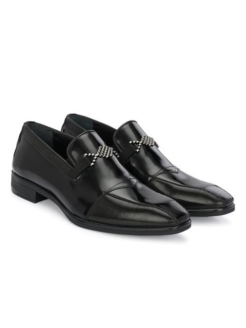 HITZ3718-Men's Black Leather Party Wear Shoes