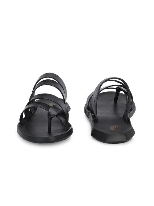 HITZ Men's Black Leather Casual Daily Wear Slippers