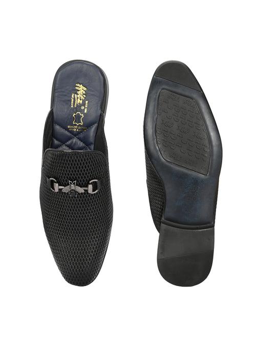 Hitz Men's Black Leather Half Shoes Ethnic Wear Mule Shoes