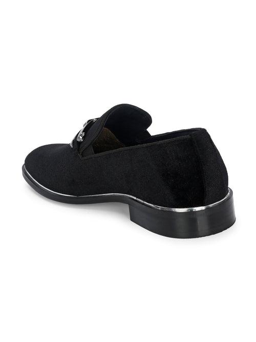 HITZ6802 Men's Black Leather Party Wear Slip-On Shoes