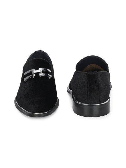 HITZ6802 Men's Black Leather Party Wear Slip-On Shoes