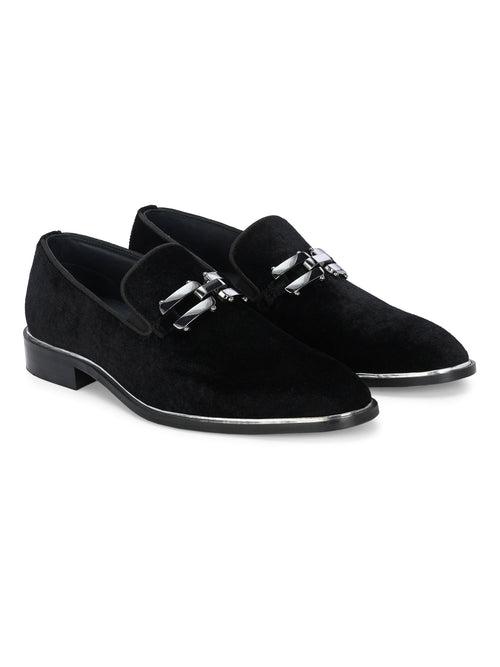 HITZ6802 Men's Black Leather Party Wear Slip-On Shoes