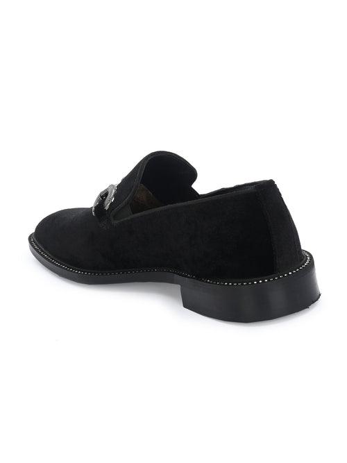 HITZ6802 Men's Black Leather Party Wear Slip-On Shoes