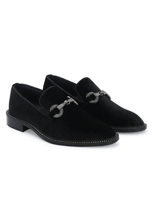 HITZ6802 Men's Black Leather Party Wear Slip-On Shoes