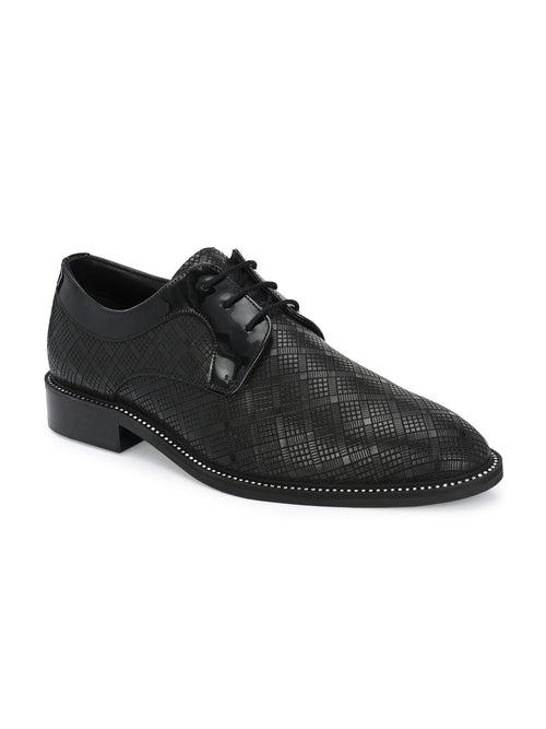 Hitz Men's Black Leather Lace Up Party Wear Shoes