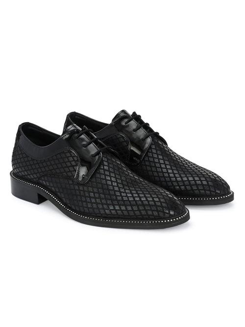 Hitz Men's Black Leather Lace Up Party Wear Shoes