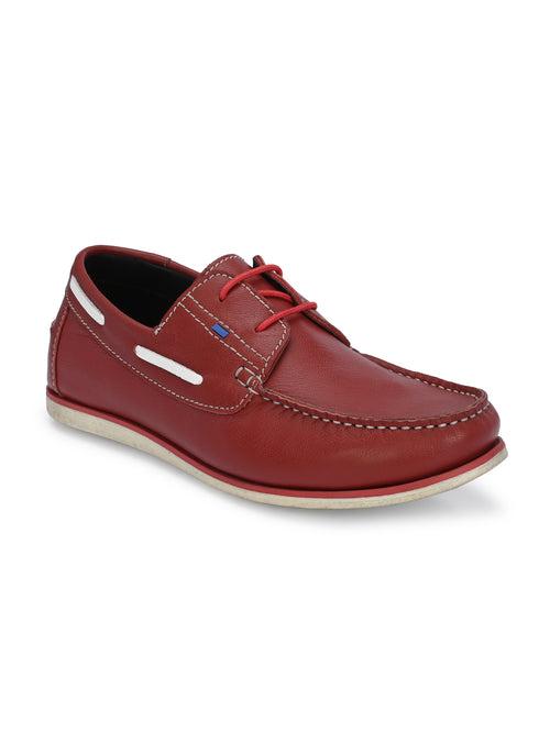 HITZ701 Men's Red Leather Boat Lace-Up Shoes