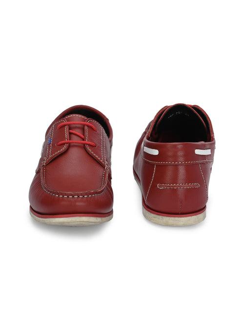 HITZ701 Men's Red Leather Boat Lace-Up Shoes