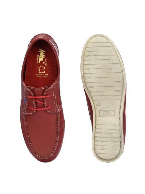 HITZ701 Men's Red Leather Boat Lace-Up Shoes