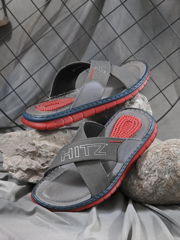 Hitz Men's Grey Fabric Casual Slipper