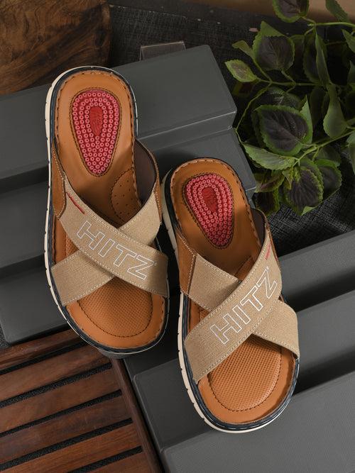 Hitz Men's Tan Fabric Casual Slipper