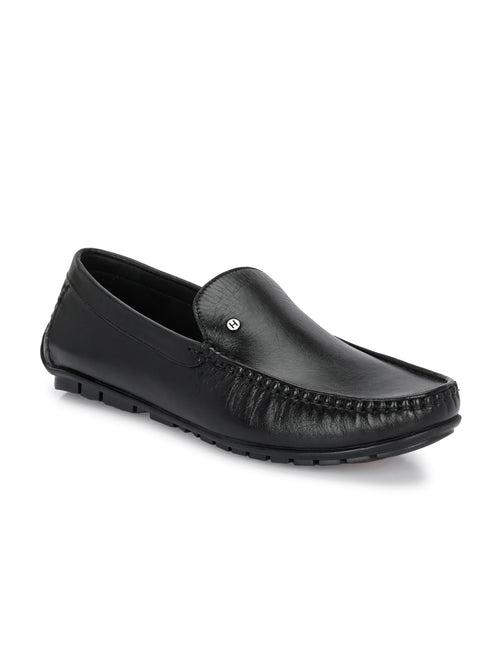 Hitz Men's Black Leather Casual loafers