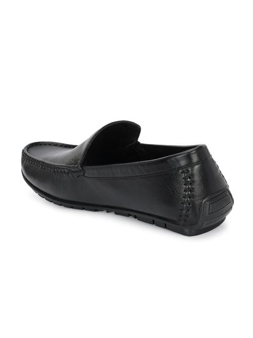 Hitz Men's Black Leather Casual loafers