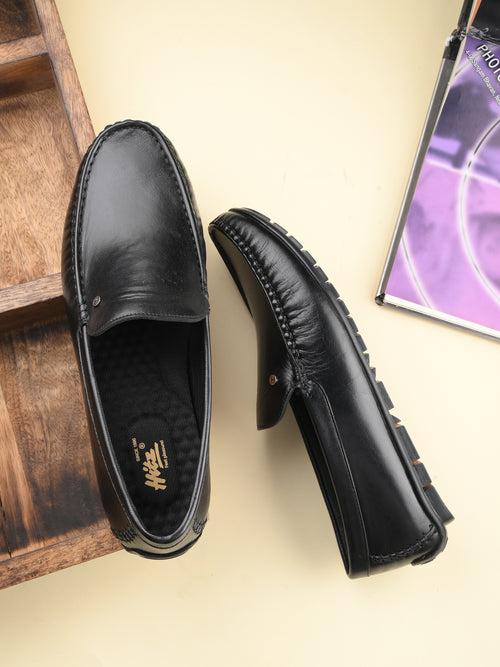 Hitz Men's Black Leather Casual loafers