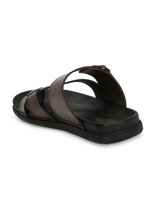 Hitz Men's BrownLeather Toe Ring Casual Slippers