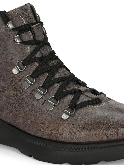 Hitz Men's Brown Leather Casual Lace Up Boots