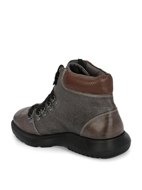 Hitz Men's Brown Leather Casual Lace Up Boots