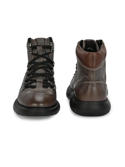 Hitz Men's Brown Leather Casual Lace Up Boots
