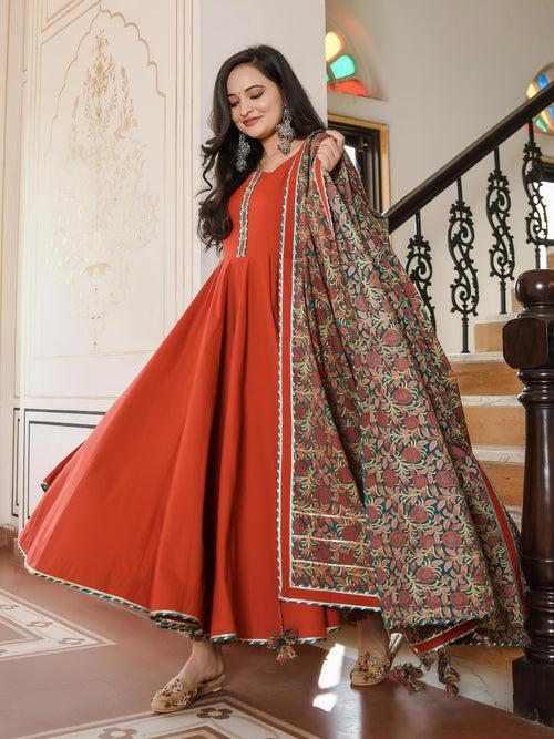 Garnet Suit With Bagh Print Dupatta Set