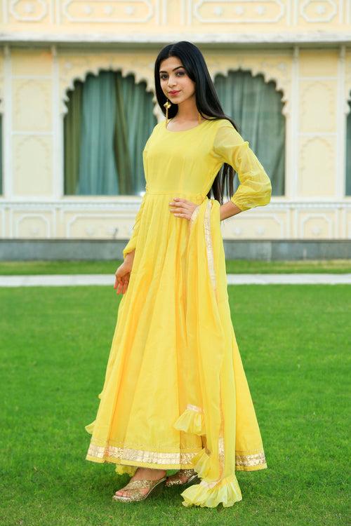 Pineapple Yellow Anarkali Dress With Dupatta