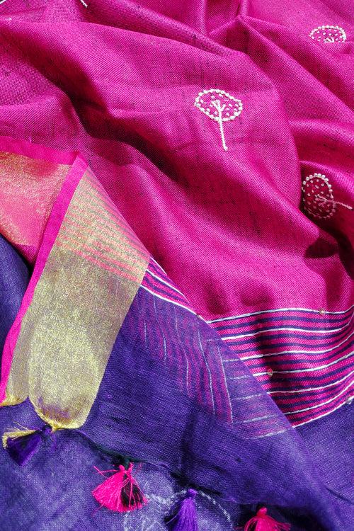 French Knot Organic Linen Saree