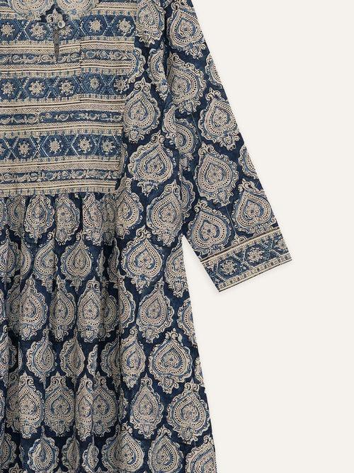 Aiza Cotton Kalamkari Block Printed A-Line Kurta