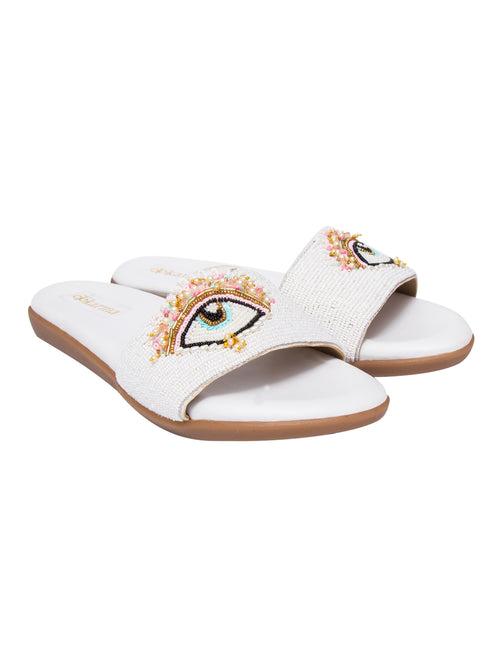 NAZAR FLAT SLIDES IN WHITE