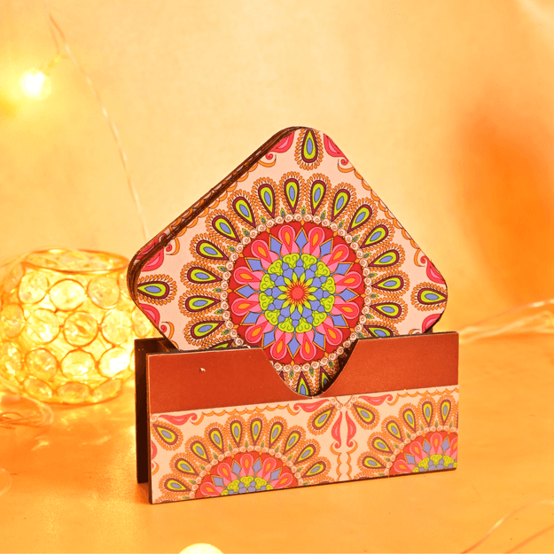 Mandala Coasters with Stand - Square Set of 4