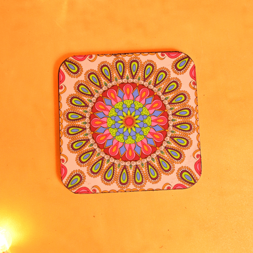 Mandala Coasters with Stand - Square Set of 4