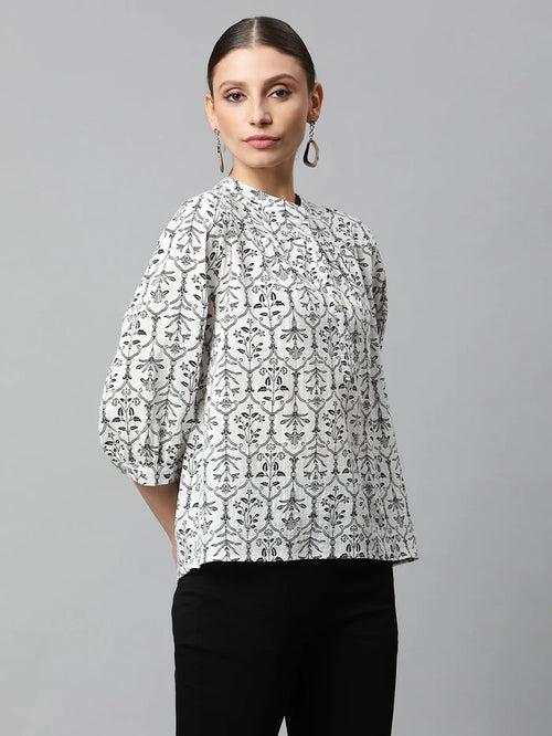 Women's Solid Round Neck Blouson Top