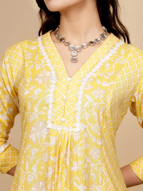 Yellow Cotton Regular Fit Kurta Set For Women