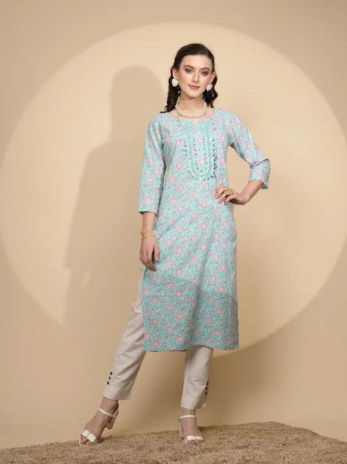 Firozi Cotton Regular Fit Kurta For Women