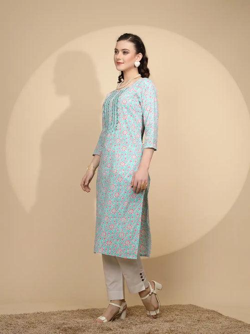 Firozi Cotton Regular Fit Kurta For Women